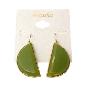 Natasha Olive Green Drop Earrings Gold Tone Statement, NWT